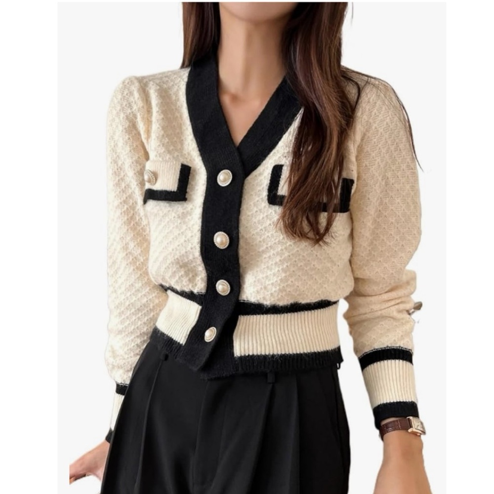 Color Block Button Front V-Neck Cardigan Size Large
